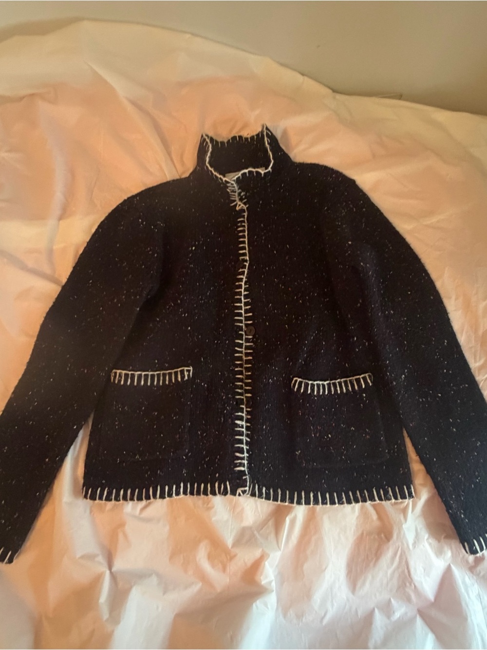 Black Tweed Jacket with White Whipstitch Trim